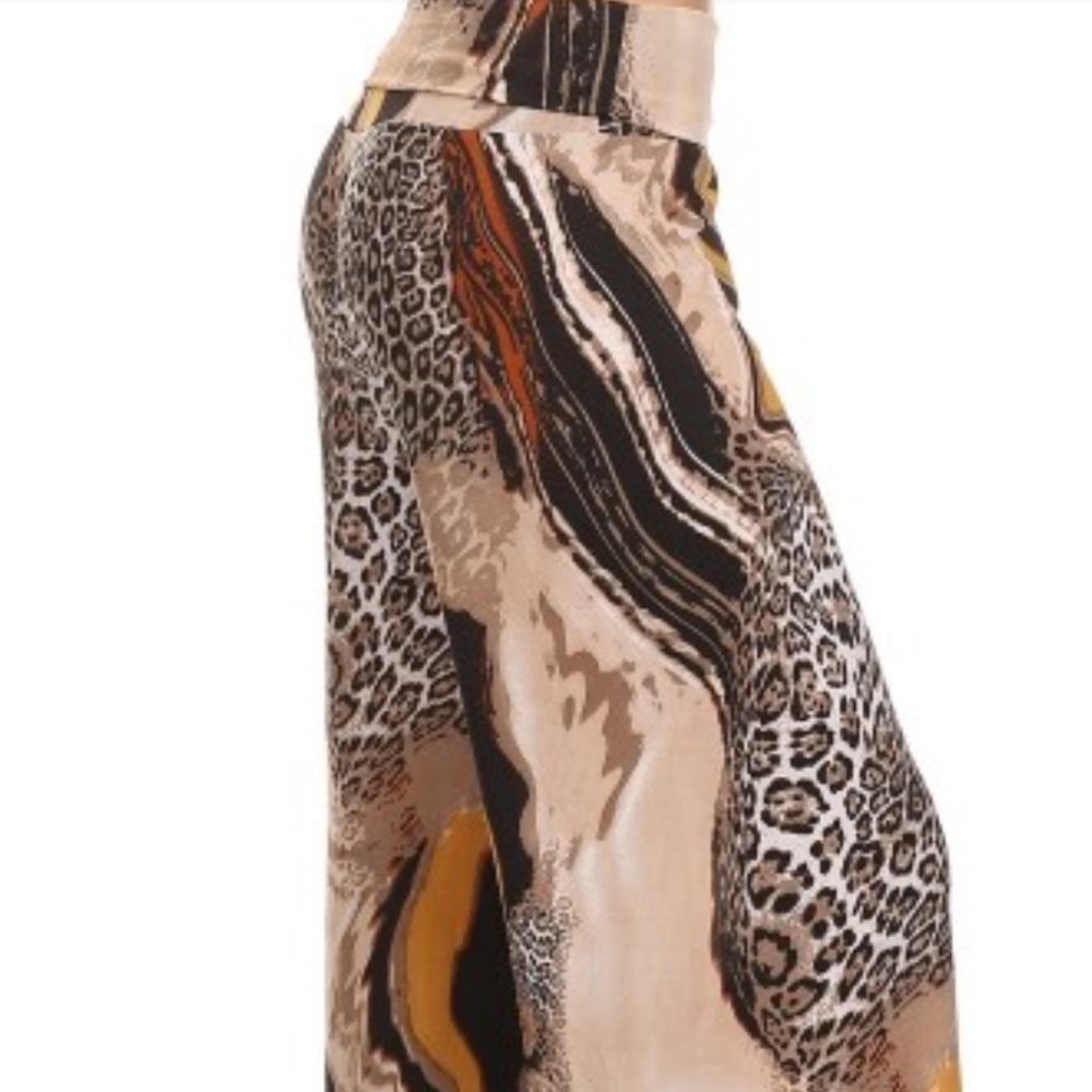 Milky Way with a Bit of Cheetah Printed  Wide Leg Palazzo Pants